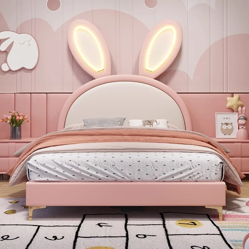 

Modern Luxury Bedroom Furniture Soft Leather Bed Single Queen Size Kids Double Bed Wooden Frame Girls Rabbit Design