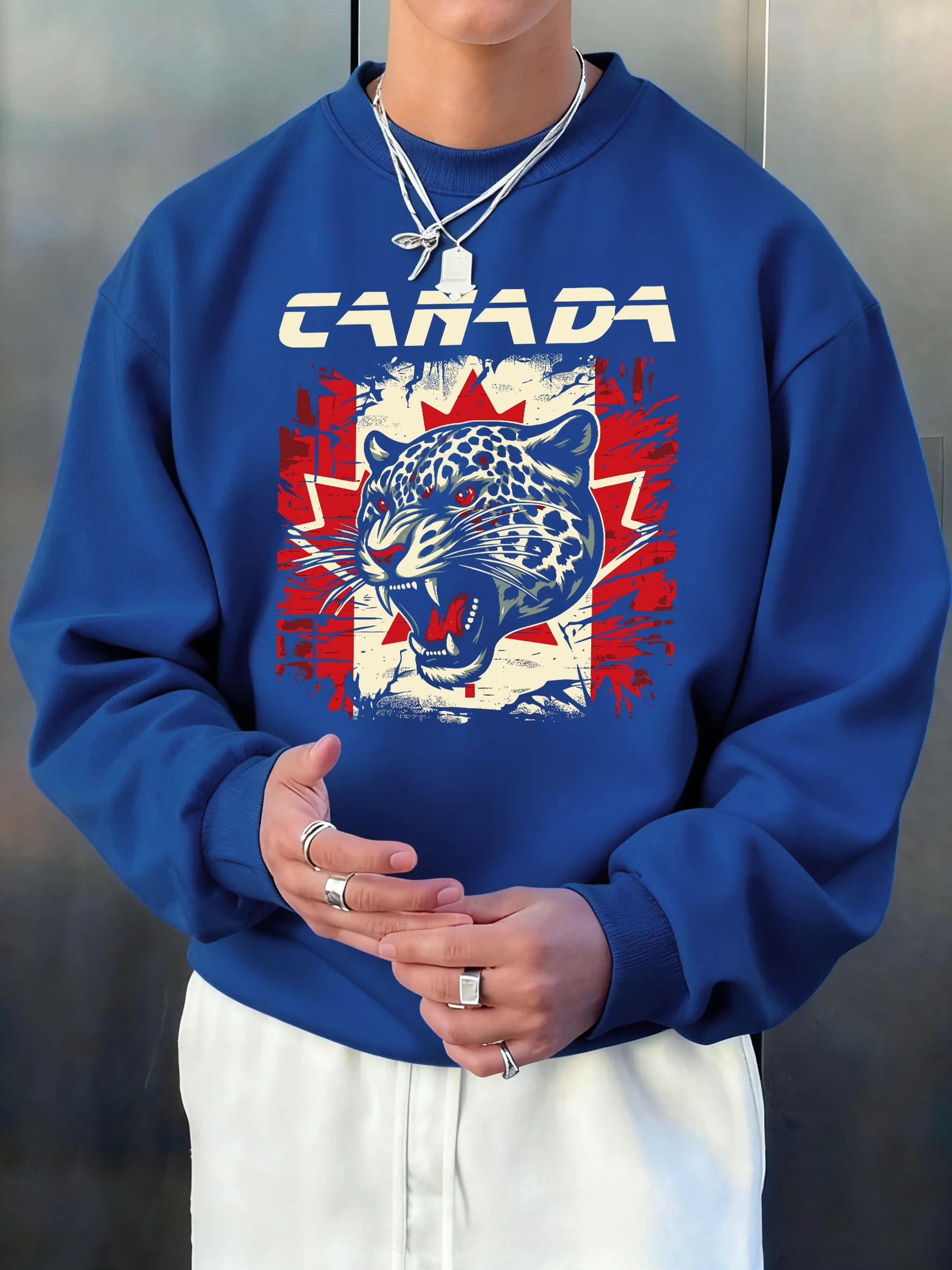 Sudadera con estampado de tigre con personalidad de Canadá para hombre, sudadera sencilla de Hip Hop con capucha de lana, jersey de cuello redondo a la moda, ropa holgada que combina con todo