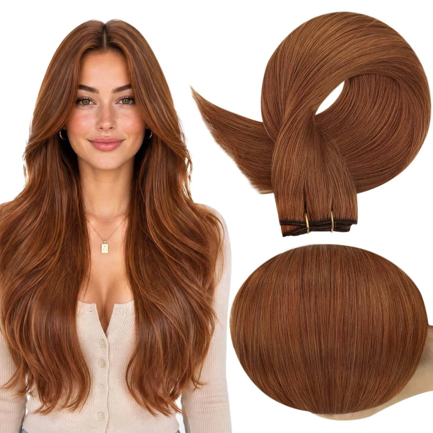 Full Shine Weft Hair Extensions Sew in Silky Skin Double Weft Hair Extensions Bundle 100% Real Human Hair for Women