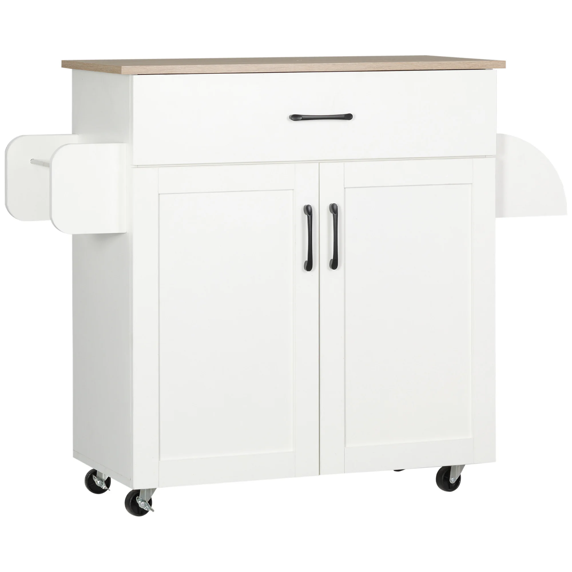 HOMCOM kitchen cart with 1 drawer 2 doors towel RN and spice maker 105x36x85 cm