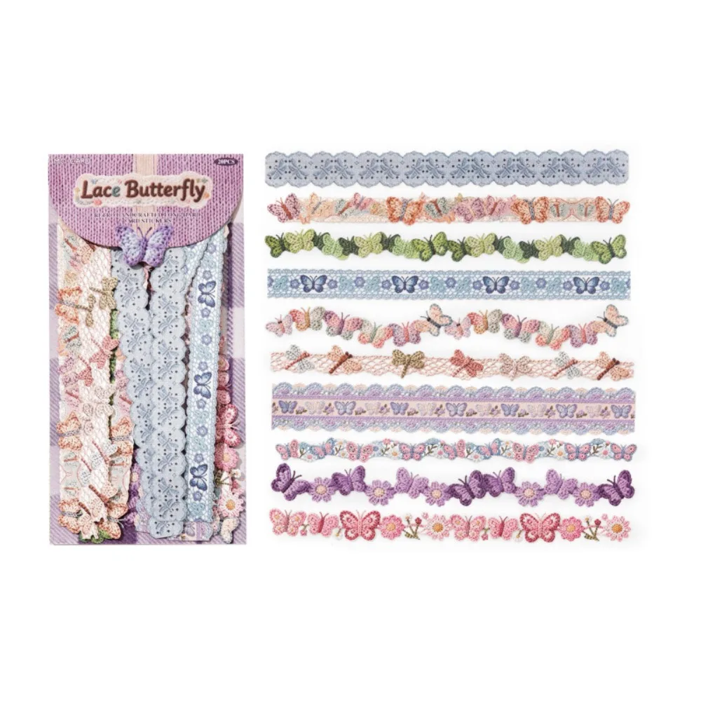 

20Pcs/Bag Handmade Crochet Series Sticker Strip Textured Paper Sweet Diary Album Frame Sticker DIY Gift