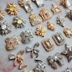 10pcs Swan Rectangle Flower Castle Zircon Crystals Metal Nails Jewelry Decorations Nail Art Accessories Charms Parts Supplies