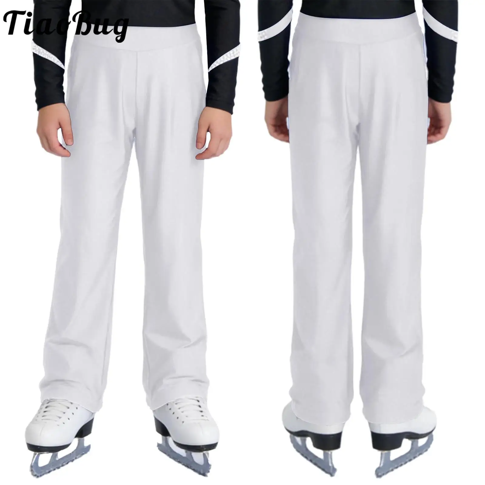 

Kids Boys Figure Skating Long Pants Worship Modern Lyrical Dance Costume Solid Color Straight-Leg Pants for Dancing Practice