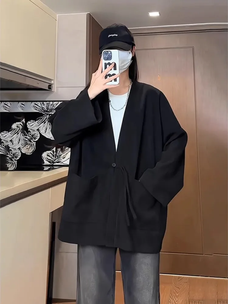 

Loose Fit Corduroy irt Men's V-Ne Open Cardigan Jaet Autumn Casual American Sle Lazy Feeling irt Teenage Faion
