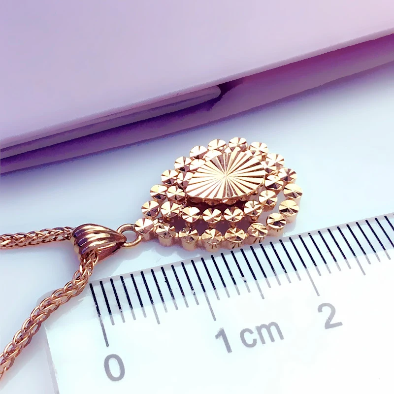 585 purple gold plated 14K rose gold new shiny creative water drop pendant neckalce for woman heavy sense fashion party jewelry