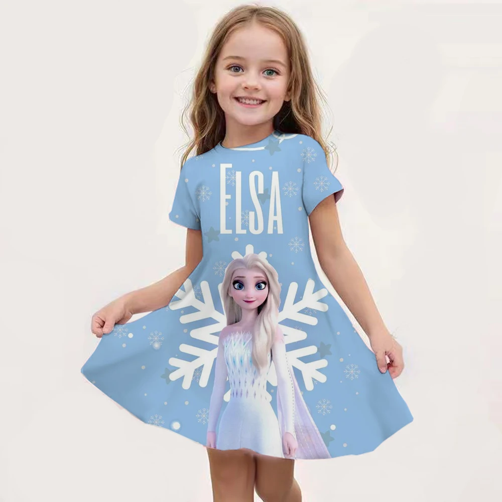 

Frozen Summer Girls' Skirt Short Sleeved Dress 3d Printed Cartoon Cute Disney Princess Fashion Mnso Breathable Clothing Party