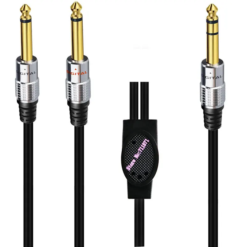 Aluminum Alloy Shell Gold Plated TRS 6.35 to Double TS Male Adapter Cable Line Two 2 Mono 6.35mm Male to Stereo Male Cord Wire