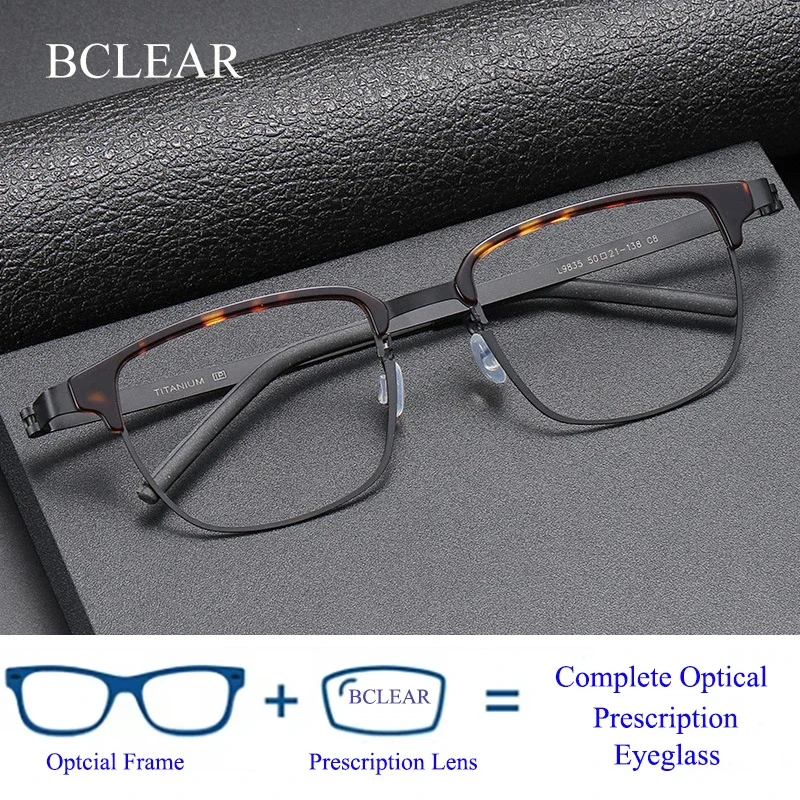 BCLEAR Ultralight Optical Glasses Pure Titanium Full-rim Frame Prescription Eyeglasses Rx Men Glasses for Male Eyewear Popular