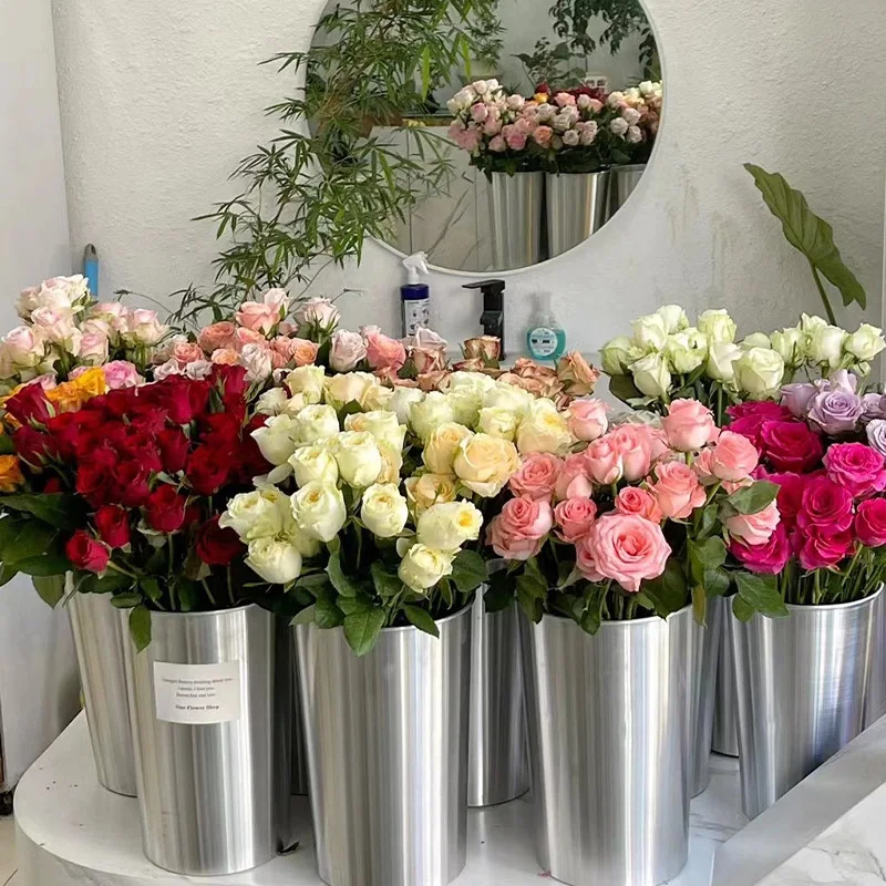 JOYWOOD Aluminum bucket metal bucket fashionable high-end flower barrel floral art flower awakening bucket decoration wholesale