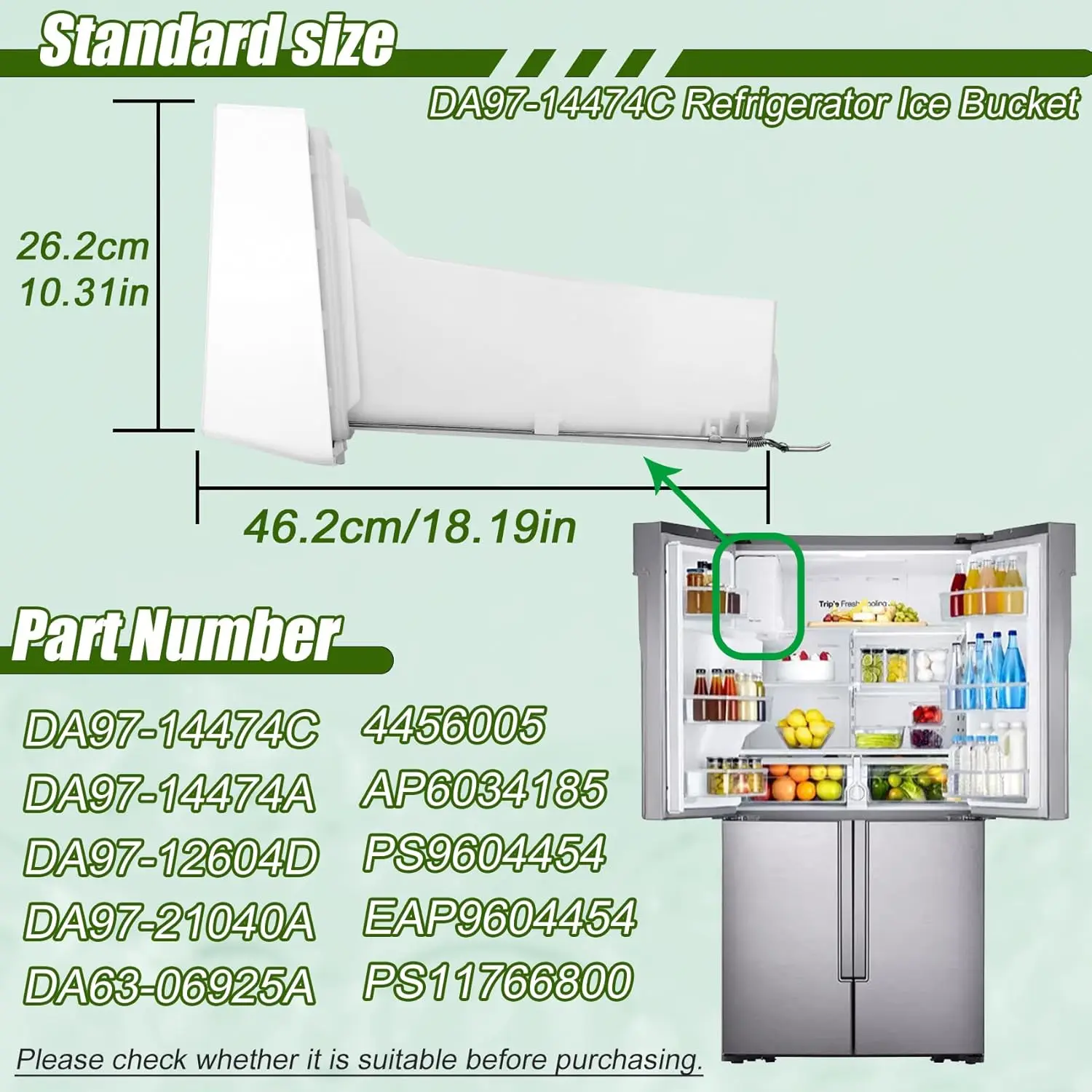 

DA97-14474C, DA97-14474A Ice Container, DA97-12604D Ice Bucket Compatible with Samsung RF25, RF263, RF265, RF28