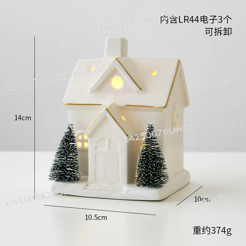 ハウススノーハウスシーンアレンジメント卓上小物装飾品クリスマスツリーハウスクリエイティブセラミックオーナメント発光雪