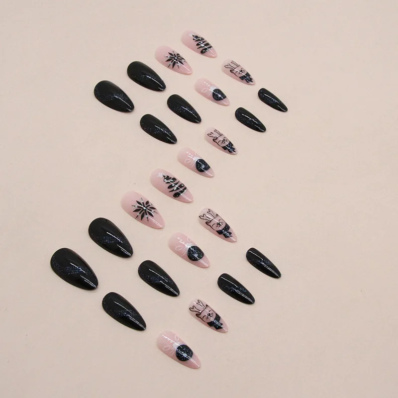 

Blue And Black Night Sky Style Nails Snowflake Elk Christmas Nail Unique Temperament Cool Style Wear Nails