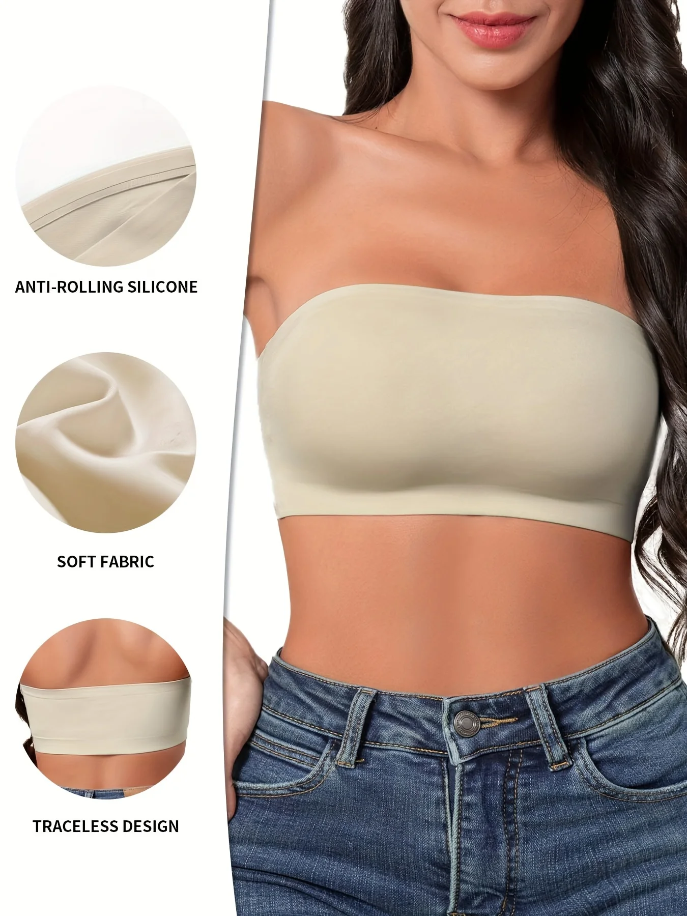 Hot Sale Seven Colors One Piece Women Seamless Strapless Bra Wireless Non-pad Bra Anti-skidding Ice Silk Traceless Strapless Bra view 4