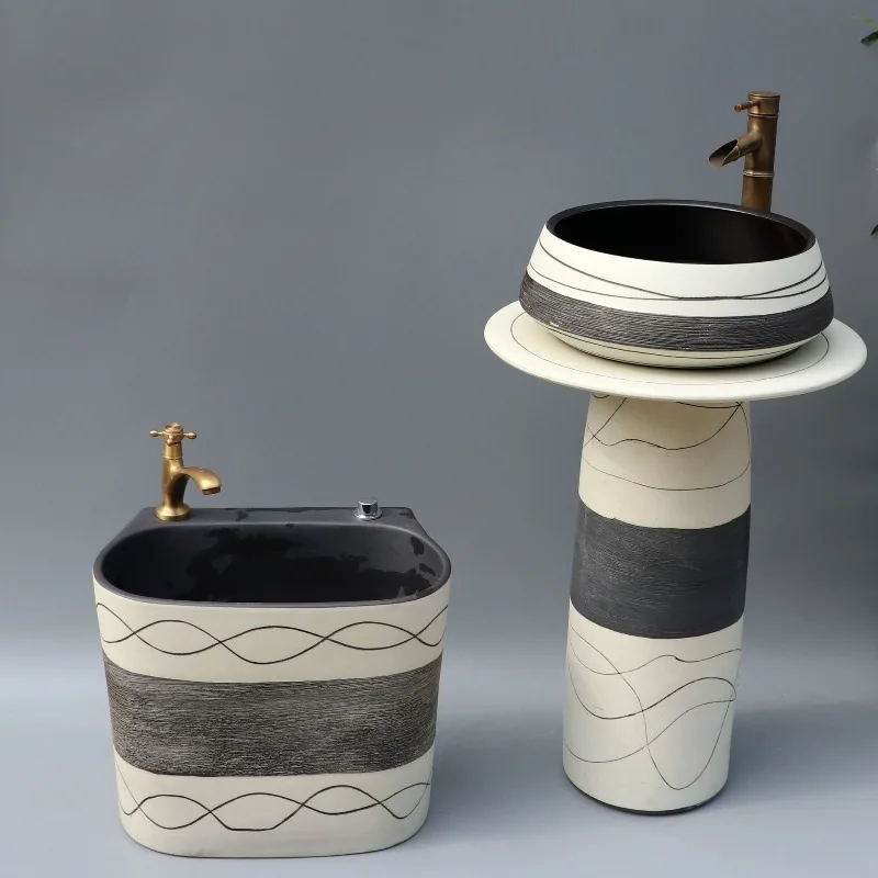 Mini small apartment column basin floor-to-ceiling ceramic washbasin hotel bathroom