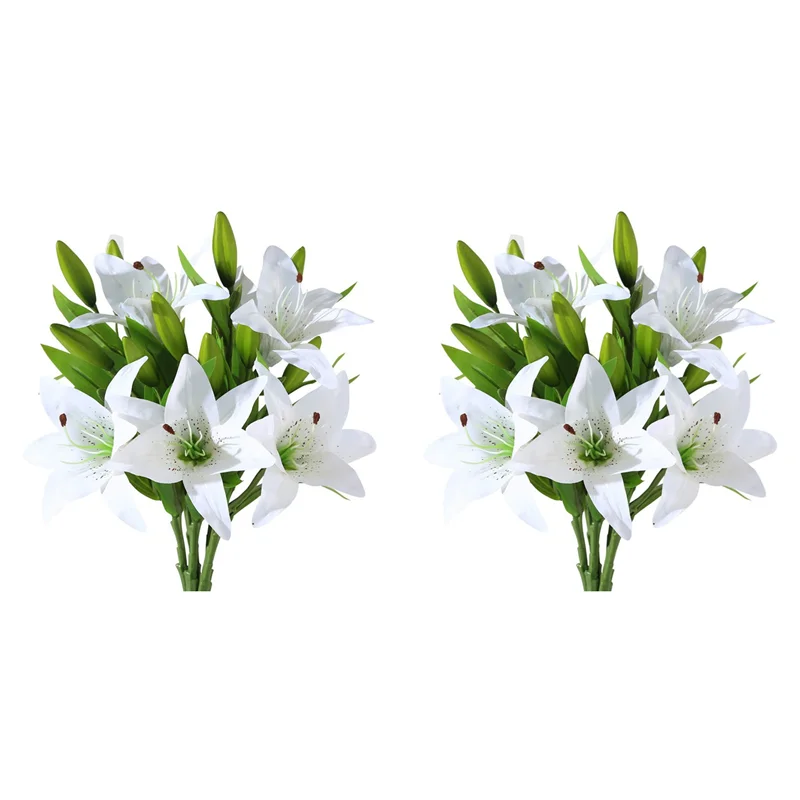 A24P 10 قطعة زهور الزنبق الاصطناعية الاتصال الحقيقي باقة الزنبق وهمية الزهور الاصطناعية للمنزل الزفاف الأزهار ديكور الأبيض