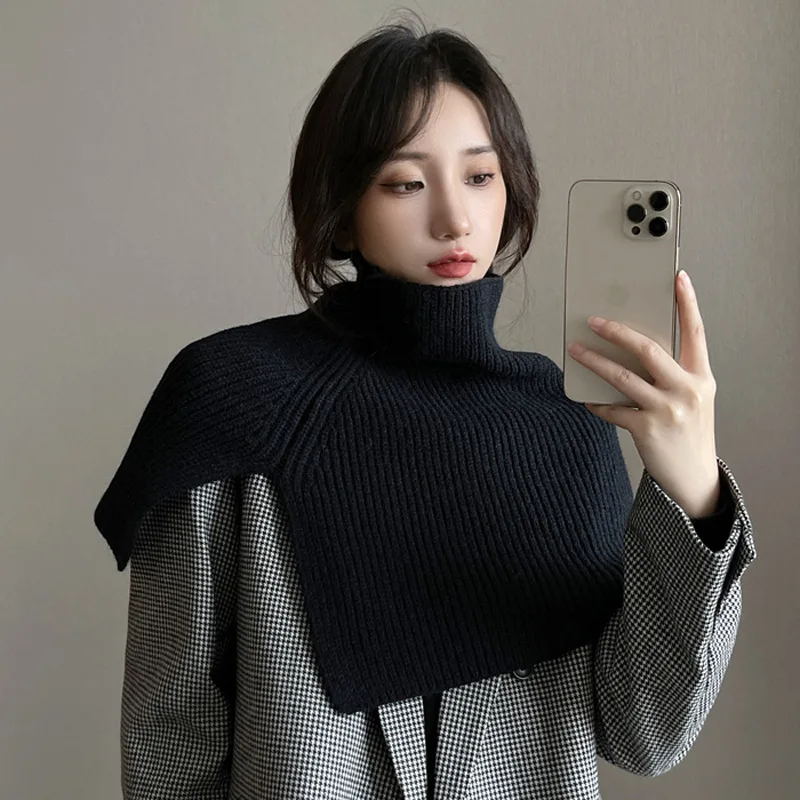 Poncho tricoté pour femmes, écharpe de cape, vêtements d'extérieur, pull-over col, couleur unie, manches de cou, tricoté, petit châle, printemps automne B1