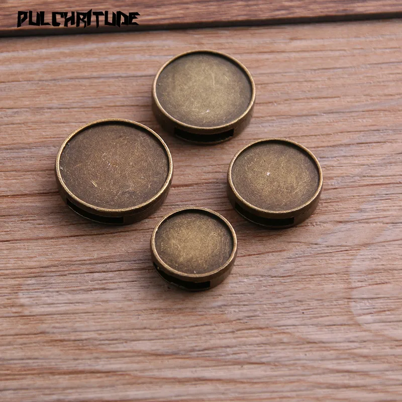 6pcs 14-20mm Inner Size Two Color Tooth Round Leather Slider Beads Blank Cabochon Setting Diy Bracelet Making