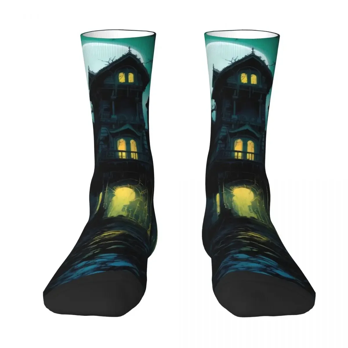 Haunted Mansion Socks Halloween Print Gothic Stockings Spring Non Skid Unisex  Warm Soft Printed Running Sports 