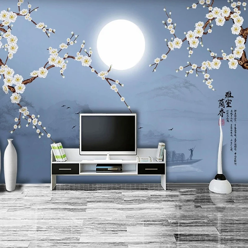 Chinese Style Classical Artistic Decor Wall Murals Floral Tree Moon Pattern Bedroom Wallpaper Designs Custom Papel De Parede 3D