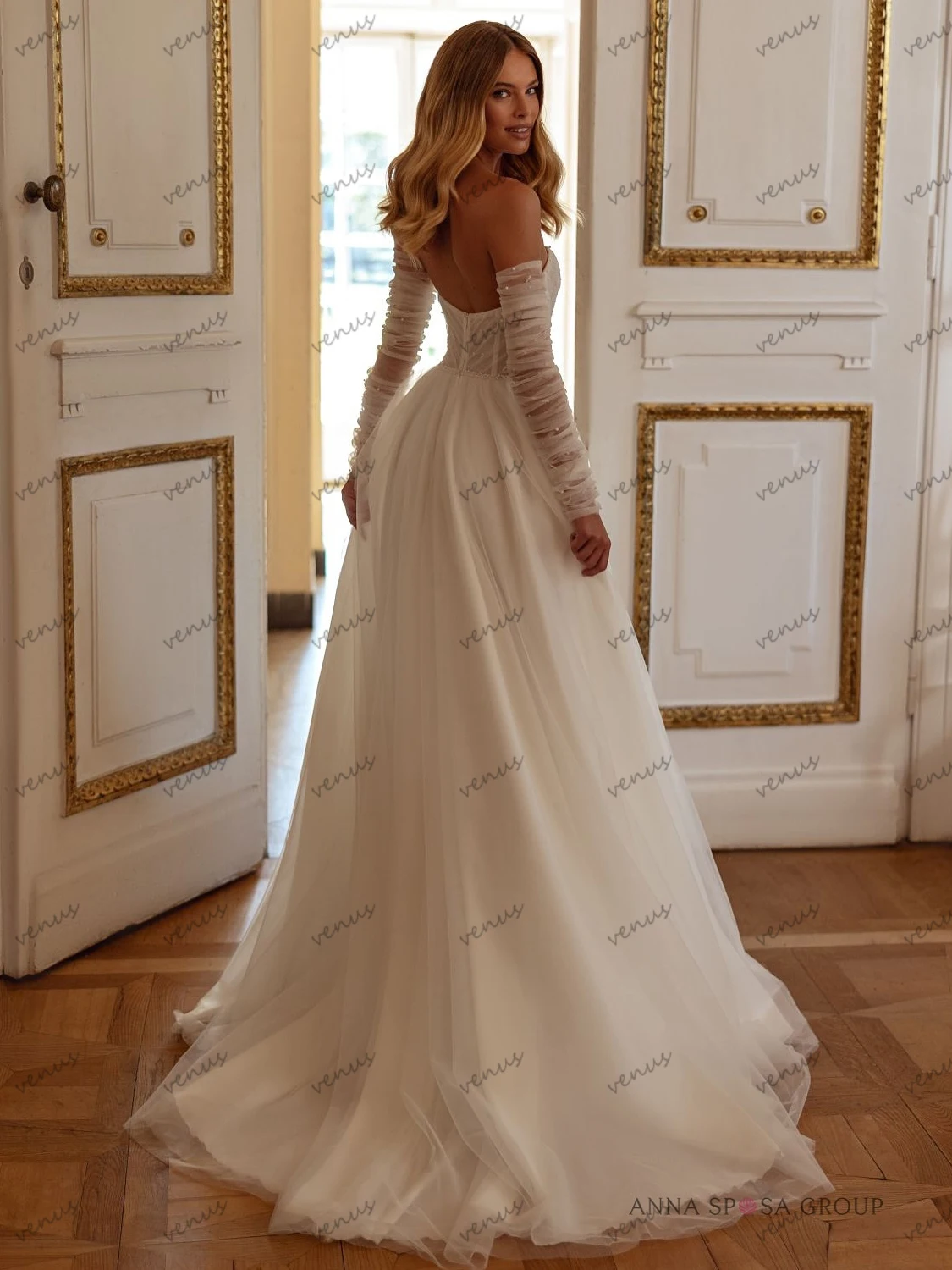 Robes De mariée modernes Robes De mariée élégantes perles bretelles dos nu Robes manches détachables robes De Novia personnalisées 2025