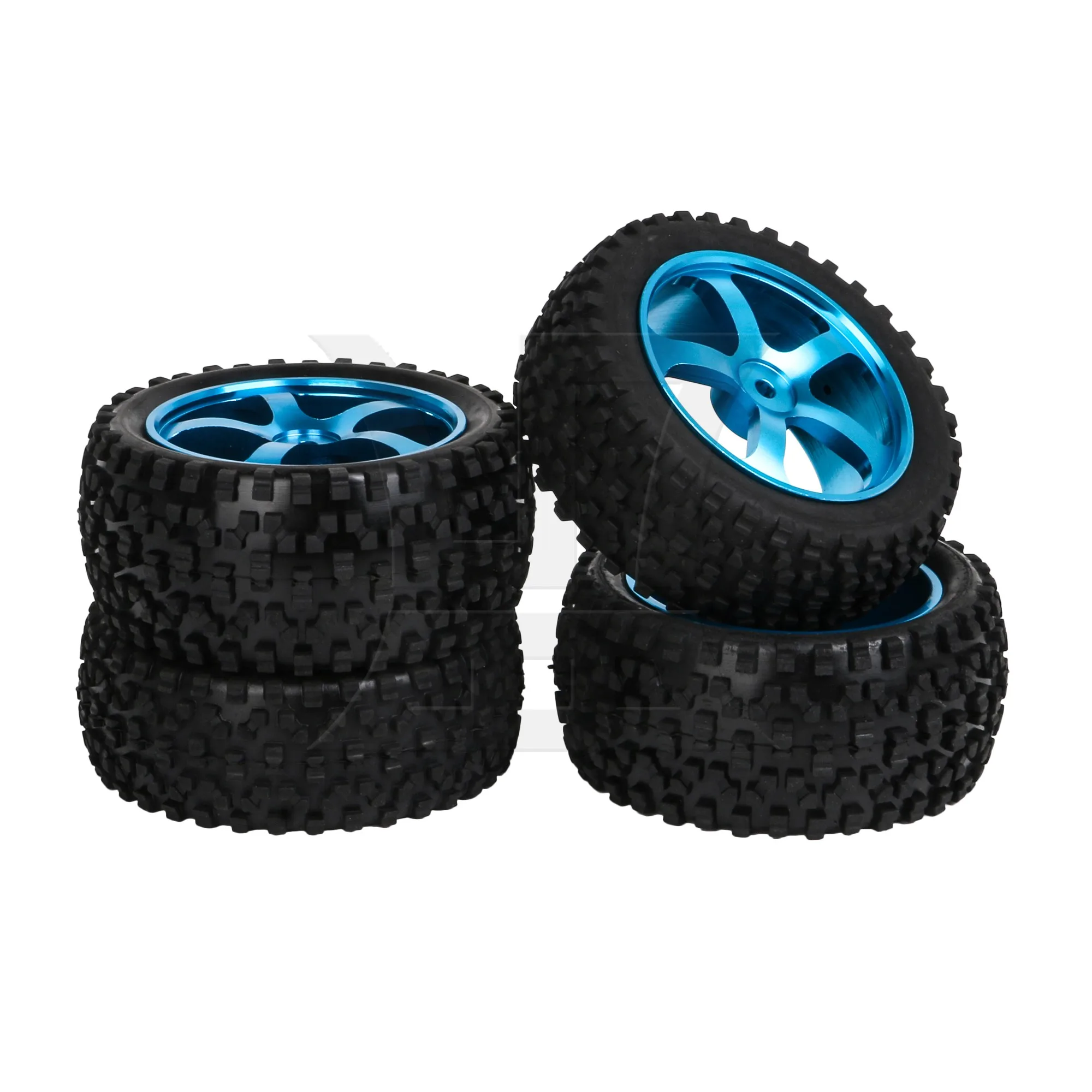 4 Pcs RC1:10 Rubber Tyres with Aluminum 5-Spoke Wheel Rims Kit for Buggy