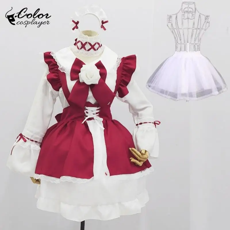 Color Cosplayer Anime Lolita Women Medieval Dress Red New Year Dress Vintage European Clothing Carnival Party Cosplay Costume