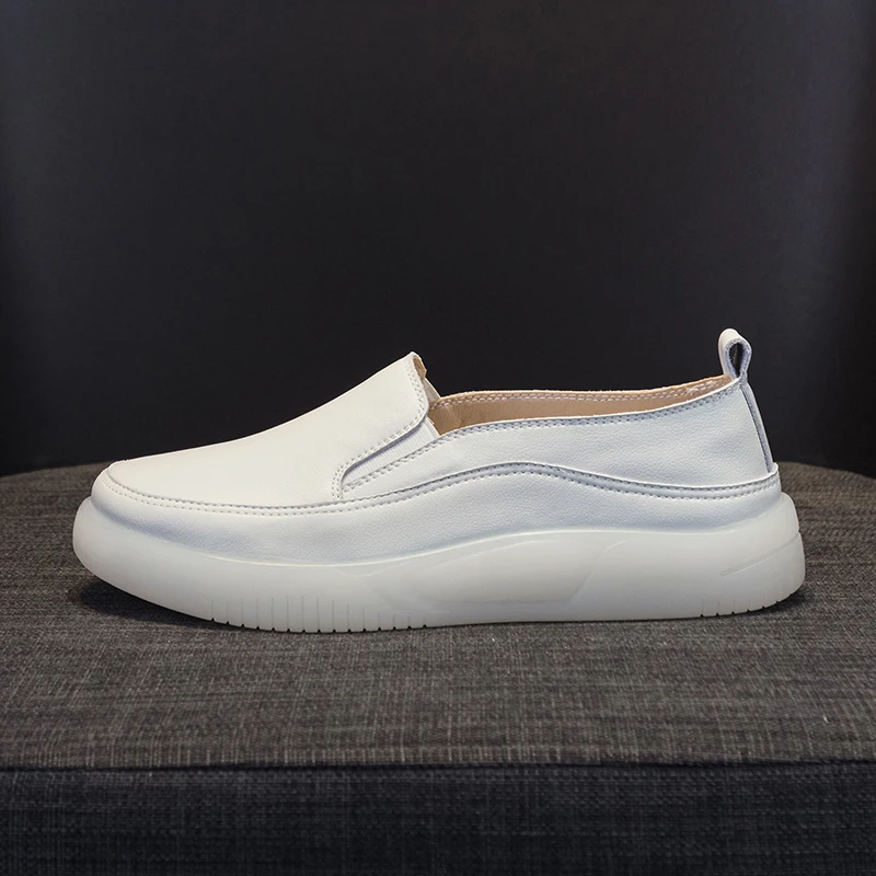 100% Genuine Leather Women\'s Casual Shoes New Designer Cowhide Leather Loafers Spring Summer Ladies Low Top Flat Sneakers Shoes