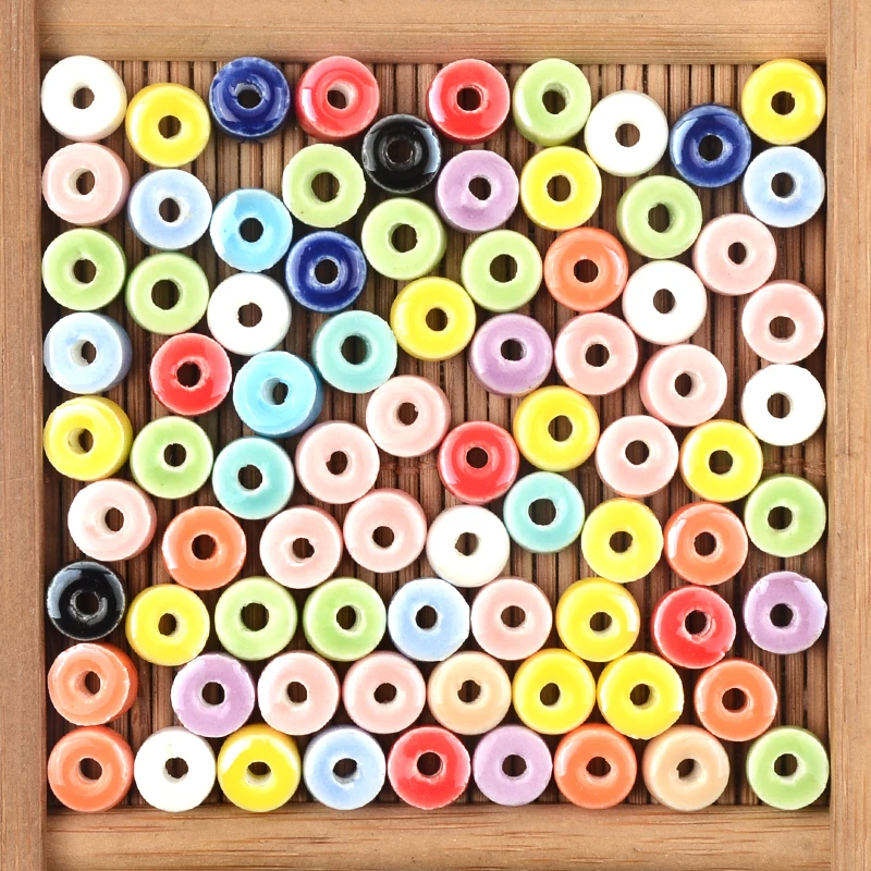 30pcs 4x6mm Ceramic Beads Simply Colored Round Flat Beads For Jewelry Making DIY Handmade Accessories