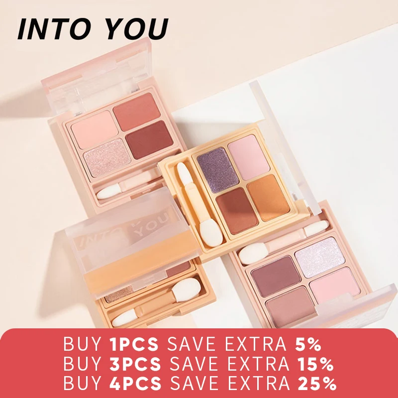 INTOYOU Four Colors Eyeshadow Makeup Palette Lasting Makeup Cosmetics With Double-ended Eyeshadow Stick Brush