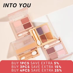 INTOYOU Four Colors Eyeshadow Makeup Palette Lasting Makeup Cosmetics With Double-ended Eyeshadow Stick Brush