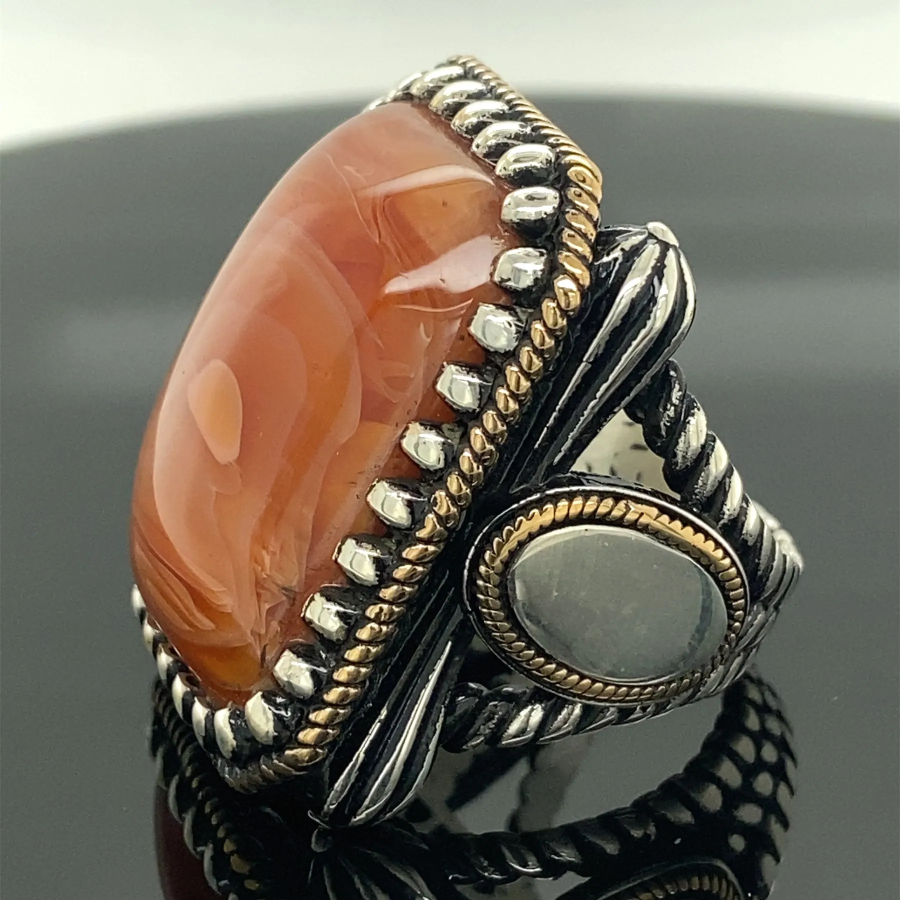 Mens Handmade Ring , Big Agate , Red Agate Stone Ring, Square Gemstone Ring