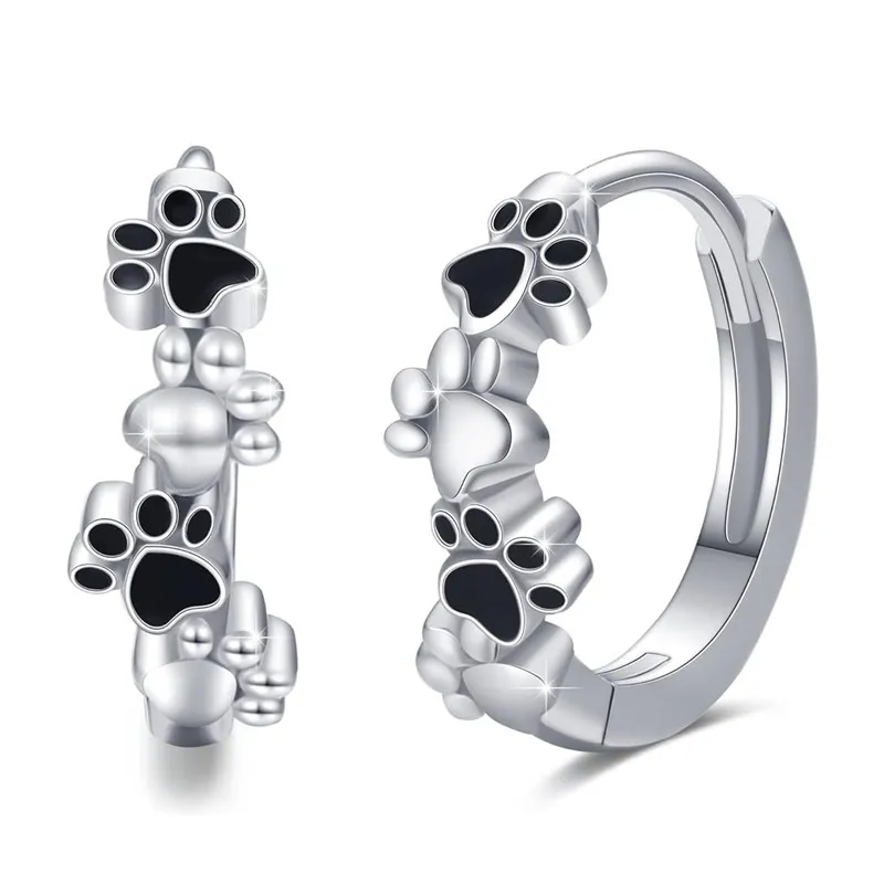 Huitan Pet Footprint Women Hoop Earrings Cute Small Circle Earrings Love Cat/Dogs Paw Design Accessories Gift Statement Jewelry