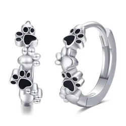 Huitan Pet Footprint Women Hoop Earrings Cute Small Circle Earrings Love Cat/Dogs Paw Design Accessories Gift Statement Jewelry