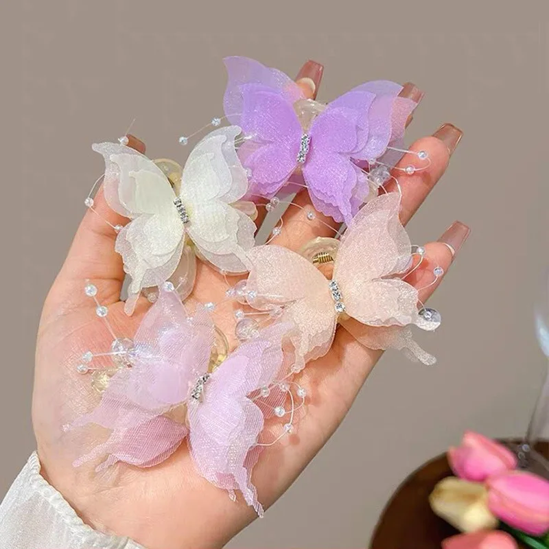 Trendy Simulation Butterfly Hair Clips Women Sweet Pearl Bow Ponytail Clip Small Size Crab Claw Headdress Hair Accessories New