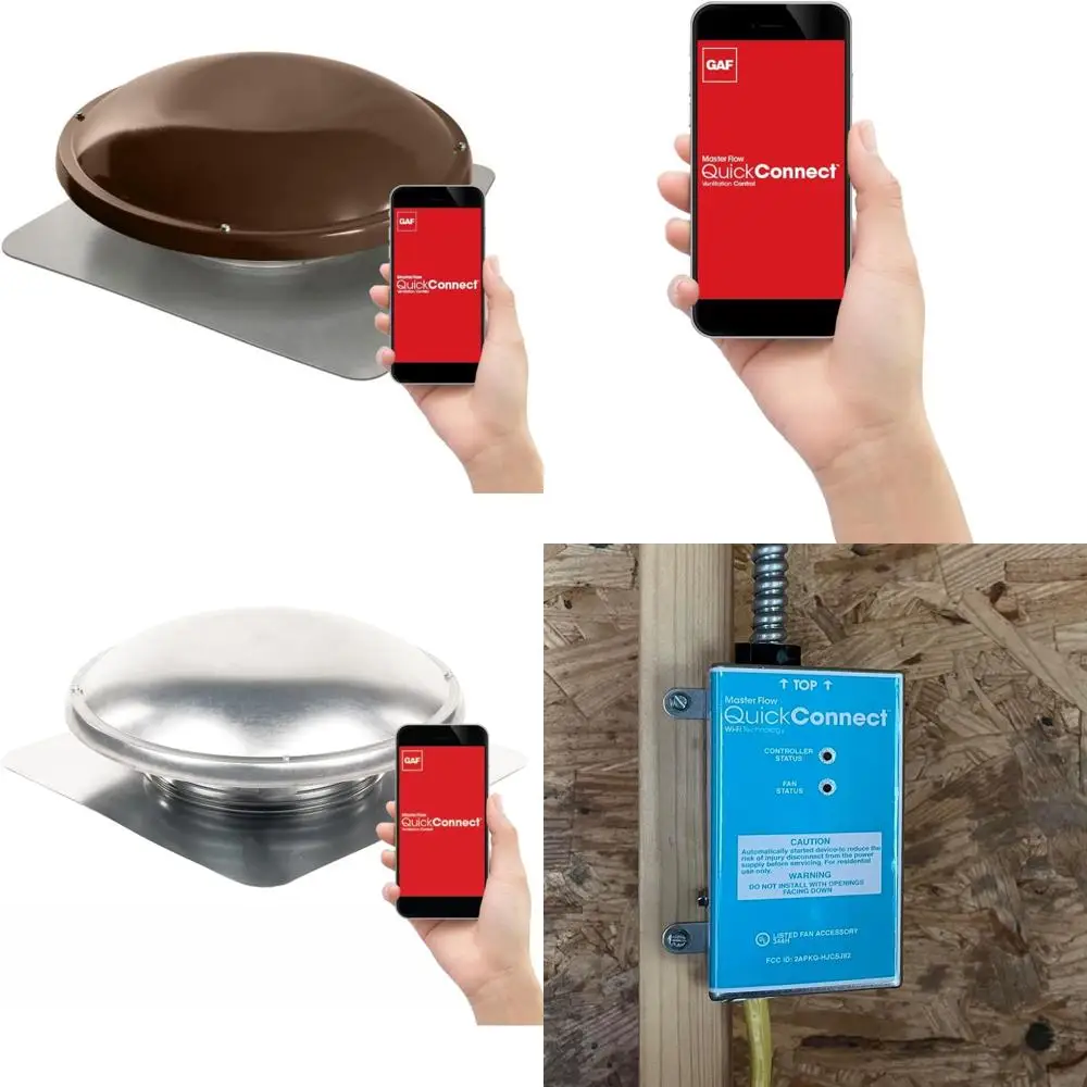 مروحة طاقة ذكية ذات سعة عالية لتدفق الهواء مزودة بتقنية Wi-Fi 1250 CFM مع توصيل سريع باللون البني لأنظمة GAF للتدفق الرئيسي