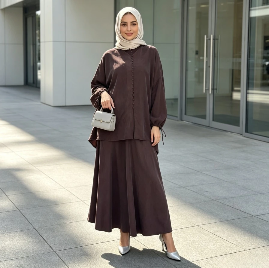 Women Muslim Sets Skirt 2 Piece Set Eid Shirt Long Skirts Suit Dubai Single Breasted Lace Up Ramadan Morocco Top Outfits 2026