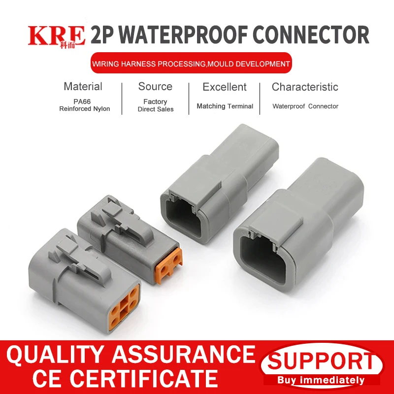 

KRE DTP06-2S Deutsch Type Automotive Waterproof Connector High Current Heavy Truck Wiring Harness Male And Female Plug DTP04-2P