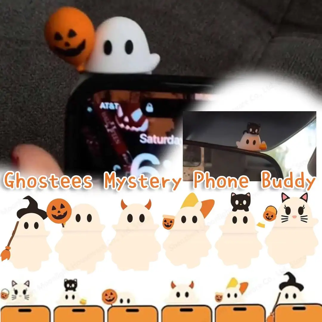 Ghostees Mystery Phone Buddy لطيف هالوين الهواتف زينة شخصية صغيرة تصميم تمثال متعة مكتب ملحق لجميع الهواتف