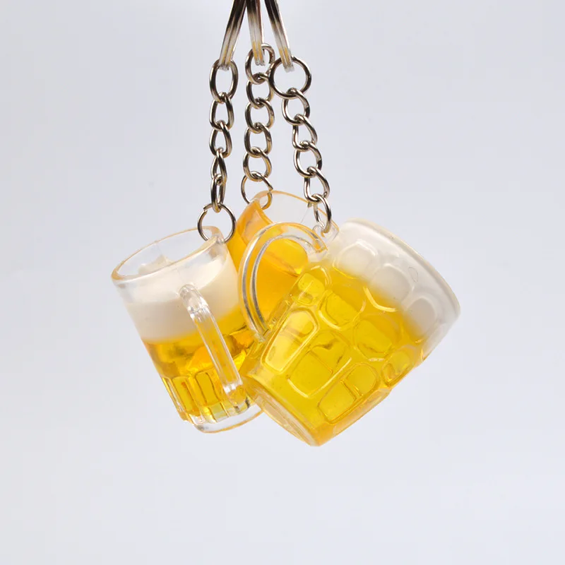 New Simulation Beer mug keychain Men And Women Couple Key Chain Bag Pendant