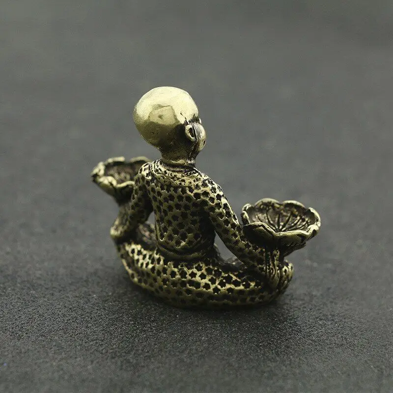 Retro Brass Buddha Zen Statue Little Monk Sitting Candle Holder Nice Art Work