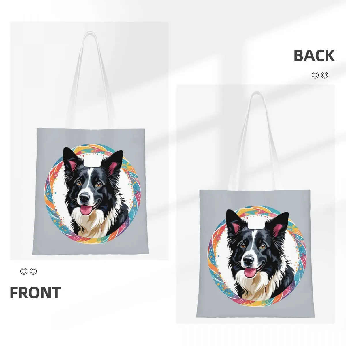 Border Collie Shopping Bags Lona dobrável The Tote Bag Senhoras Ombro Tote Bolsa de viagem