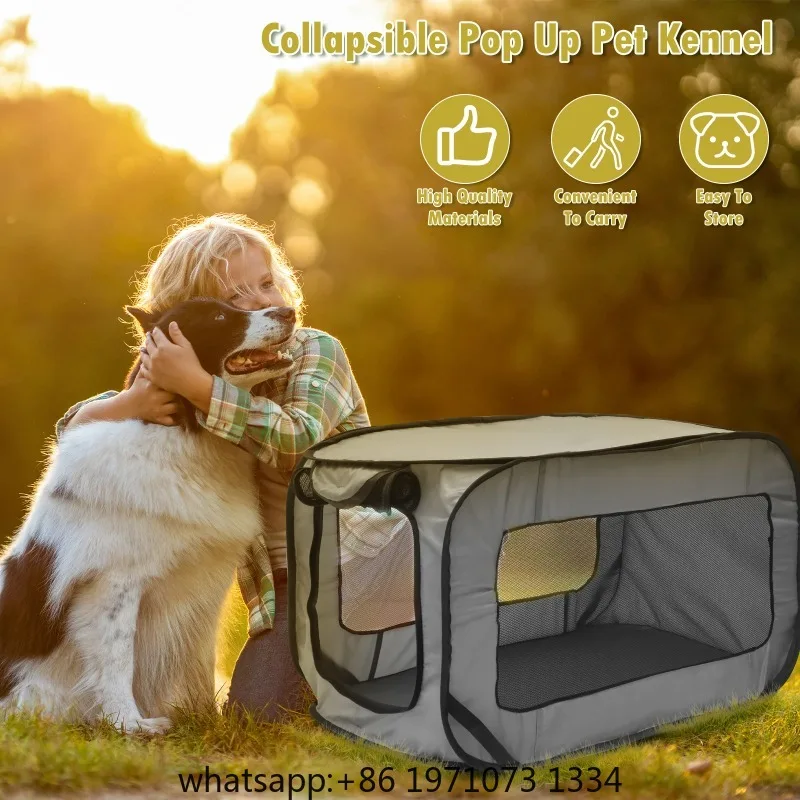 Dog Carriers Travel Crate Large Foldable Pop Open Kennel Portable Outdoor Cat Bag Animal Pet Bed Tent Crates Cage House