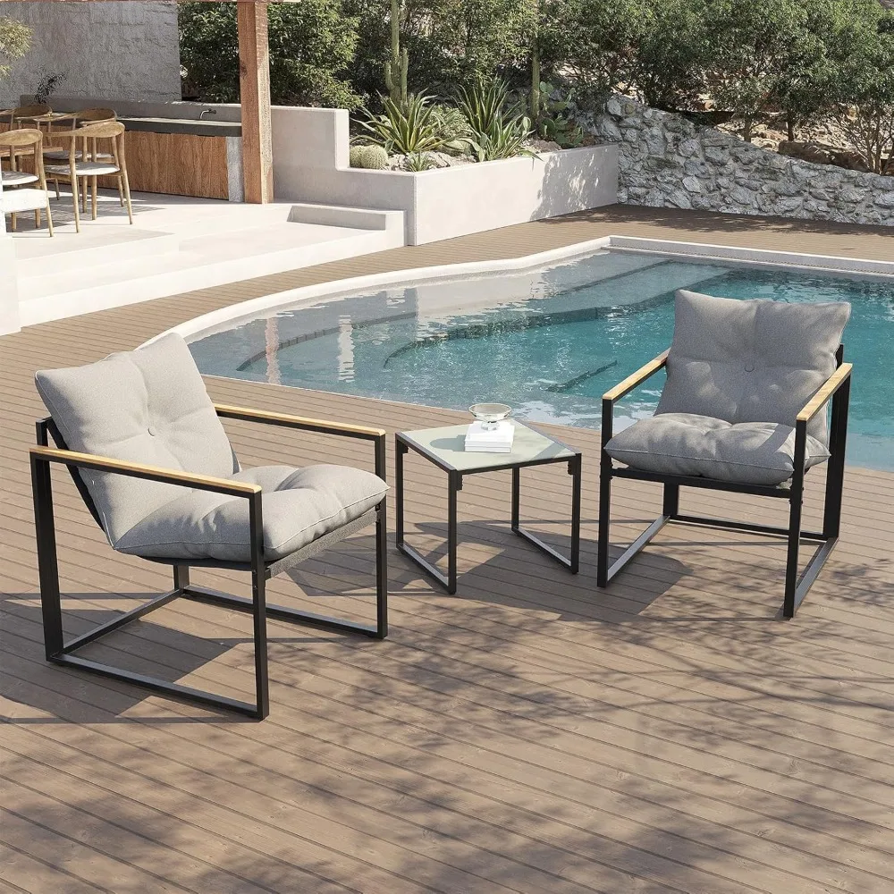 

3 Piece Bistro Set Outdoor, Textilene Patio Furniture Set for 2, Apartment Balcony Furniture, Outdoor Chairs with Thick Cushion