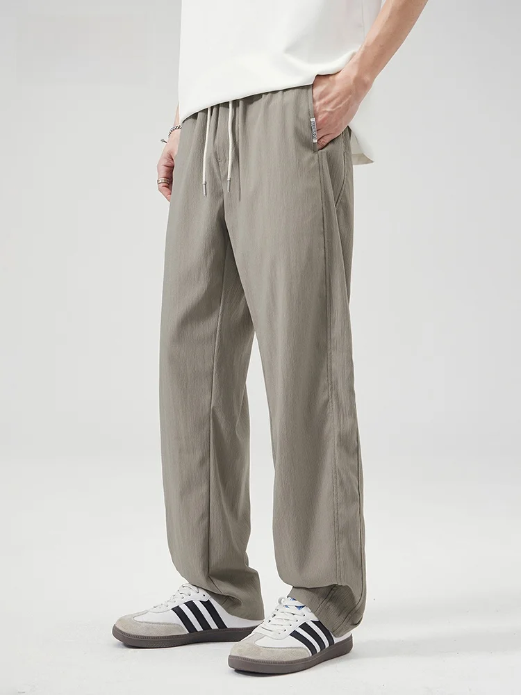 

JFU Summer New American Retro Ice Silk Loose Wide Leg Casual Pants Men Straight Tube Drapey Sports Long Trousers