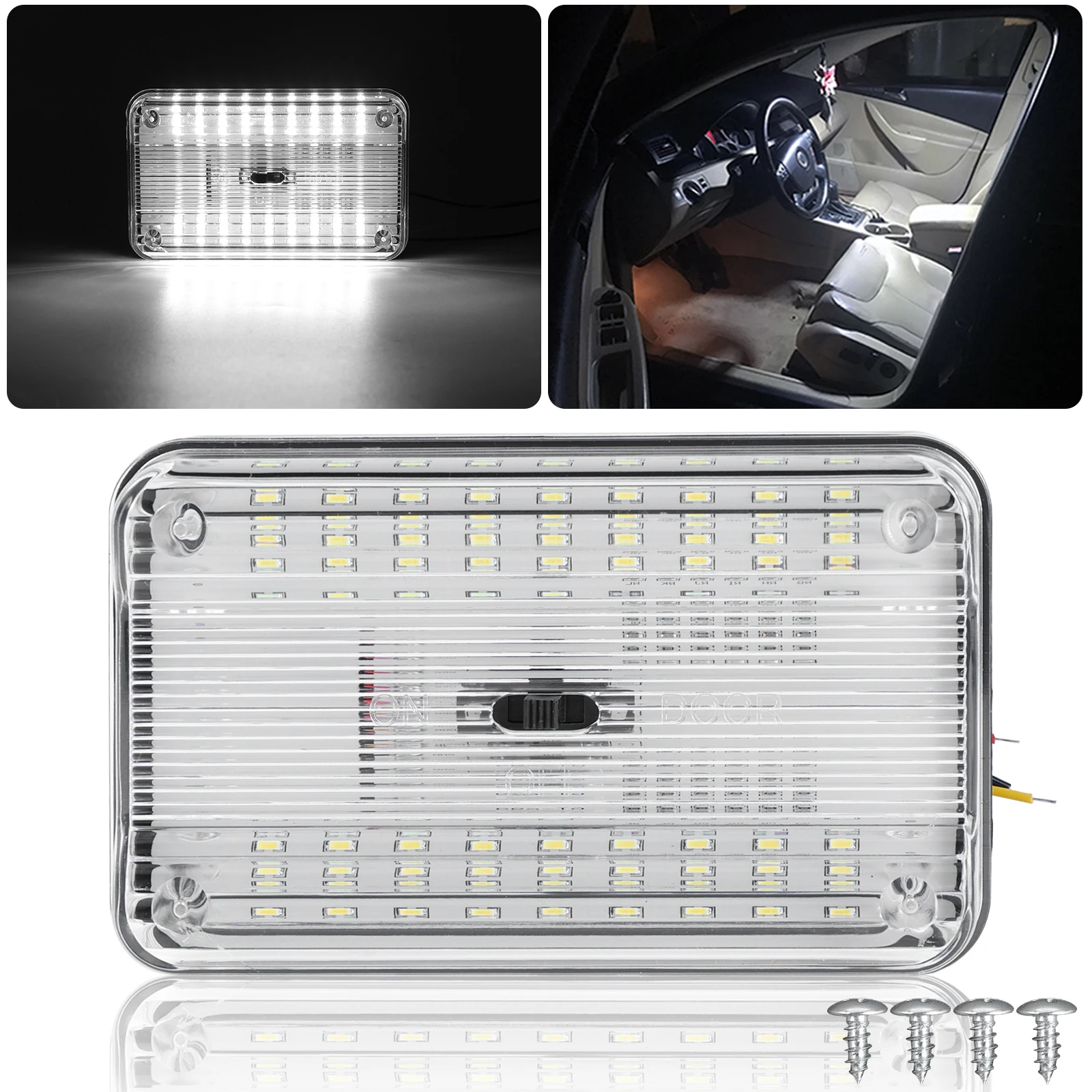 White 12V Rectangle Highlight RV Compartment Light Camper Cab Ceiling Light Auto Interior Reading Light Light For Trailer Carvan