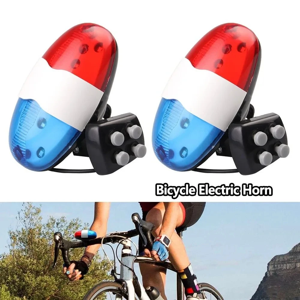 Sino de bicicleta 6 led 4 tons chifre de bicicleta led aviso luz da polícia sirene chifre elétrico criança crianças bicicleta scooter ciclismo lâmpada