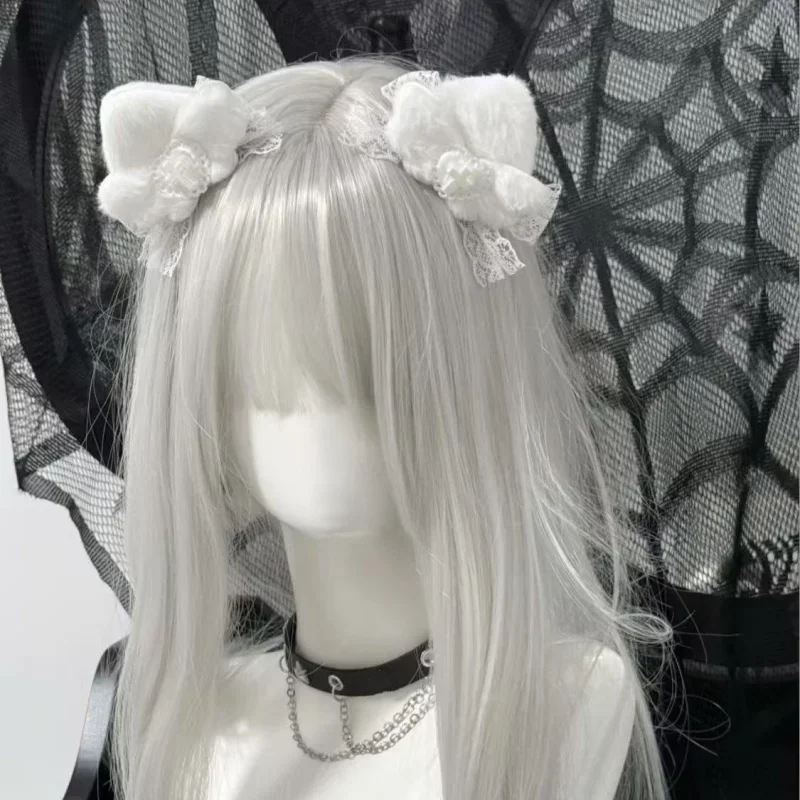 

1 Pair Original Homemade Kawaii Cat Hair Clip Gothic Soft Girl Y2K White Angel Cat Ear Subculture Plush Hair Clip