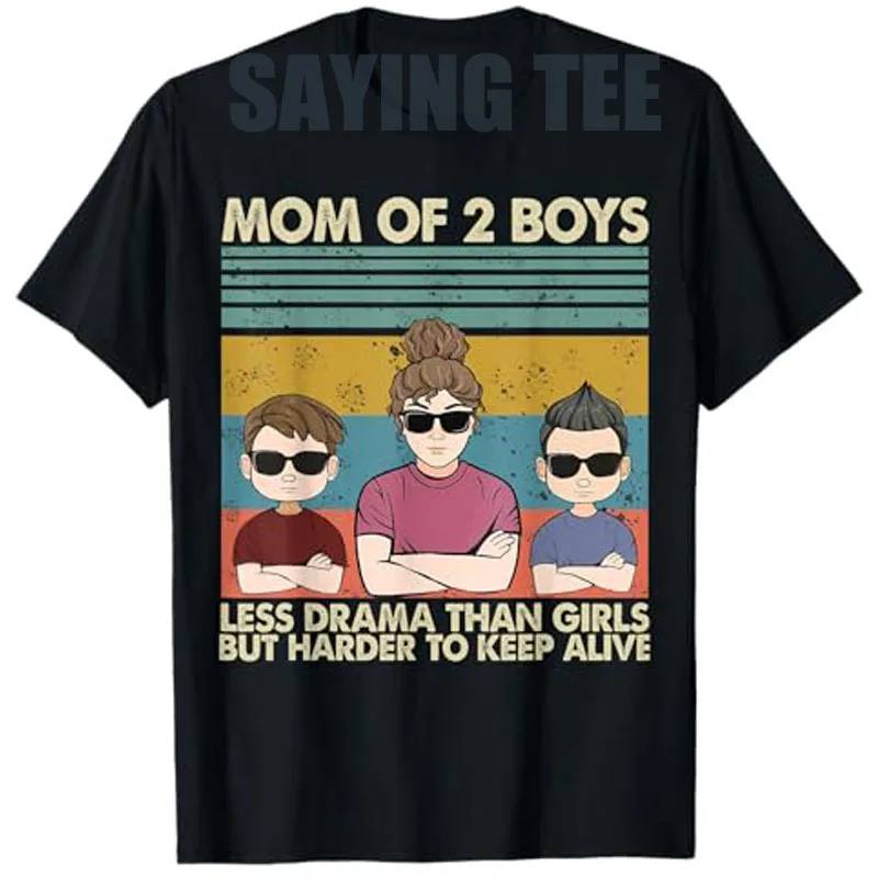 Vintage maman de 2 garçons moins drame que les filles mais plus dur à T-Shirt fête des mères maman nouveauté cadeau mode féminine disant T-Shirt Y2k