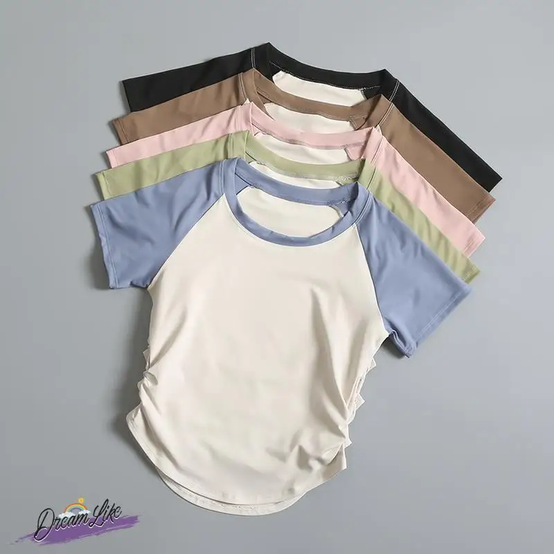 

Женская летняя эластичная спортивная футболка Fitn Top с коротким рукавом, дышащая, для бега, тренировок, йоги, корректирующая фигуру