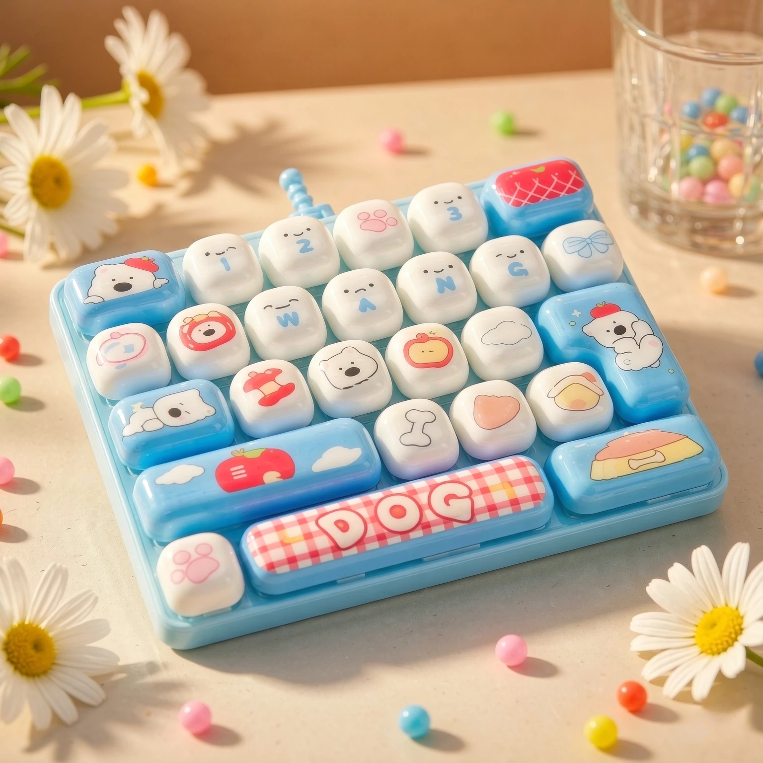 26구 26 Grid Keycap Clicker Fidget Toy, Mini Keyboard Stress Relief Decompression Toy Portable Cartoon Keychain Gift